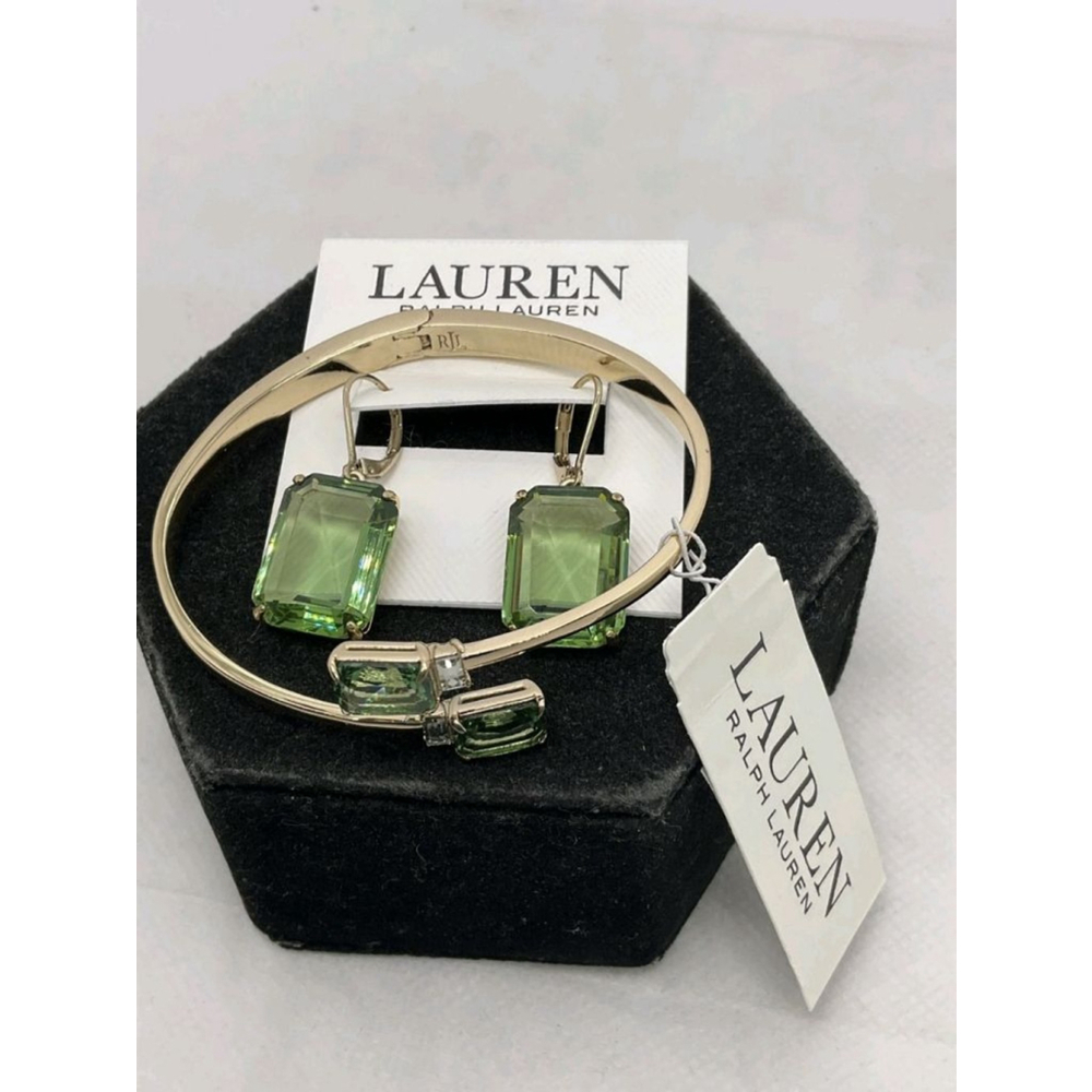 Lauren Ralph Lauren gold-tone stone bypass bangle bracelet and matching earrings